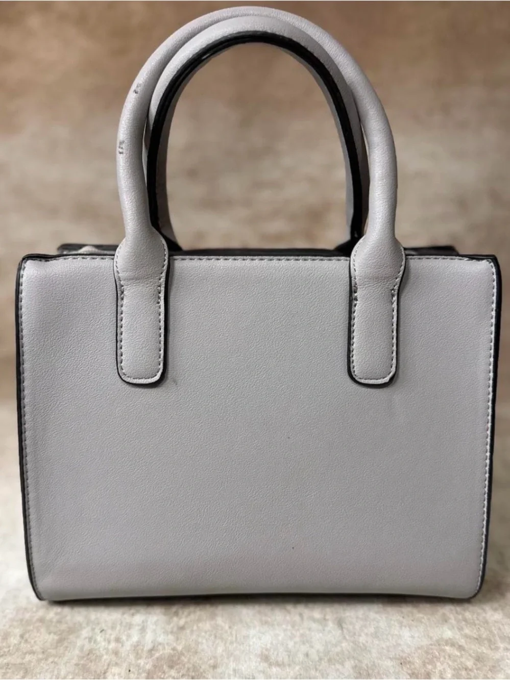 Structured Croc-Embossed Top-Handle Bag in Light Gray